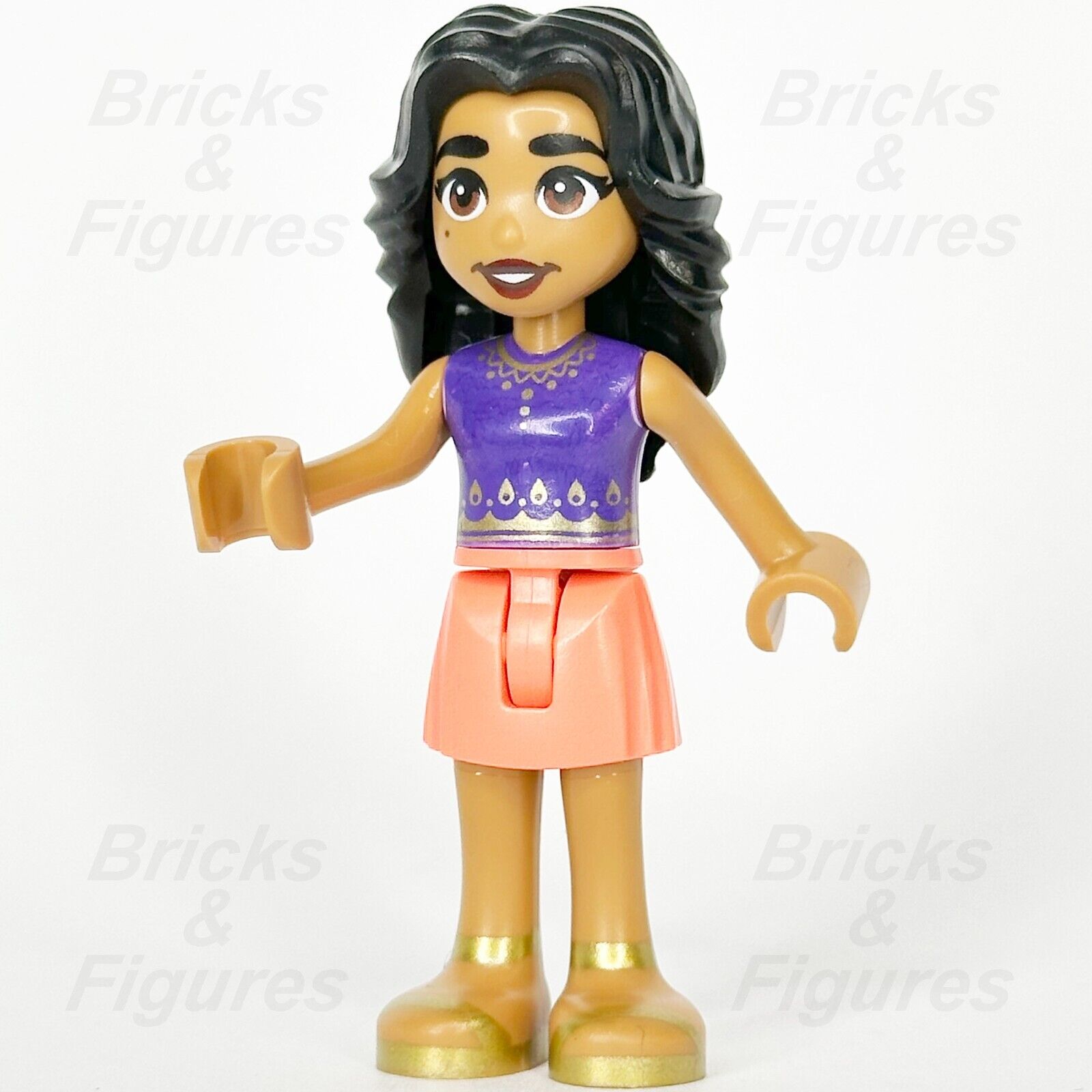 LEGO Friends Adi Minifigure Dark Purple Top Coral Skirt Black Hair 41732 frnd573 - Bricks & Figures