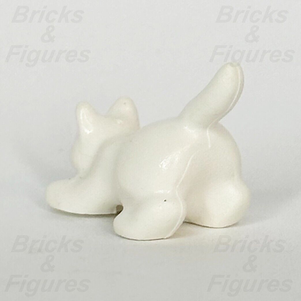 LEGO White Cat Animal Minifigure Part Crouching Kitten Black Eyes 6251px1 - Bricks & Figures