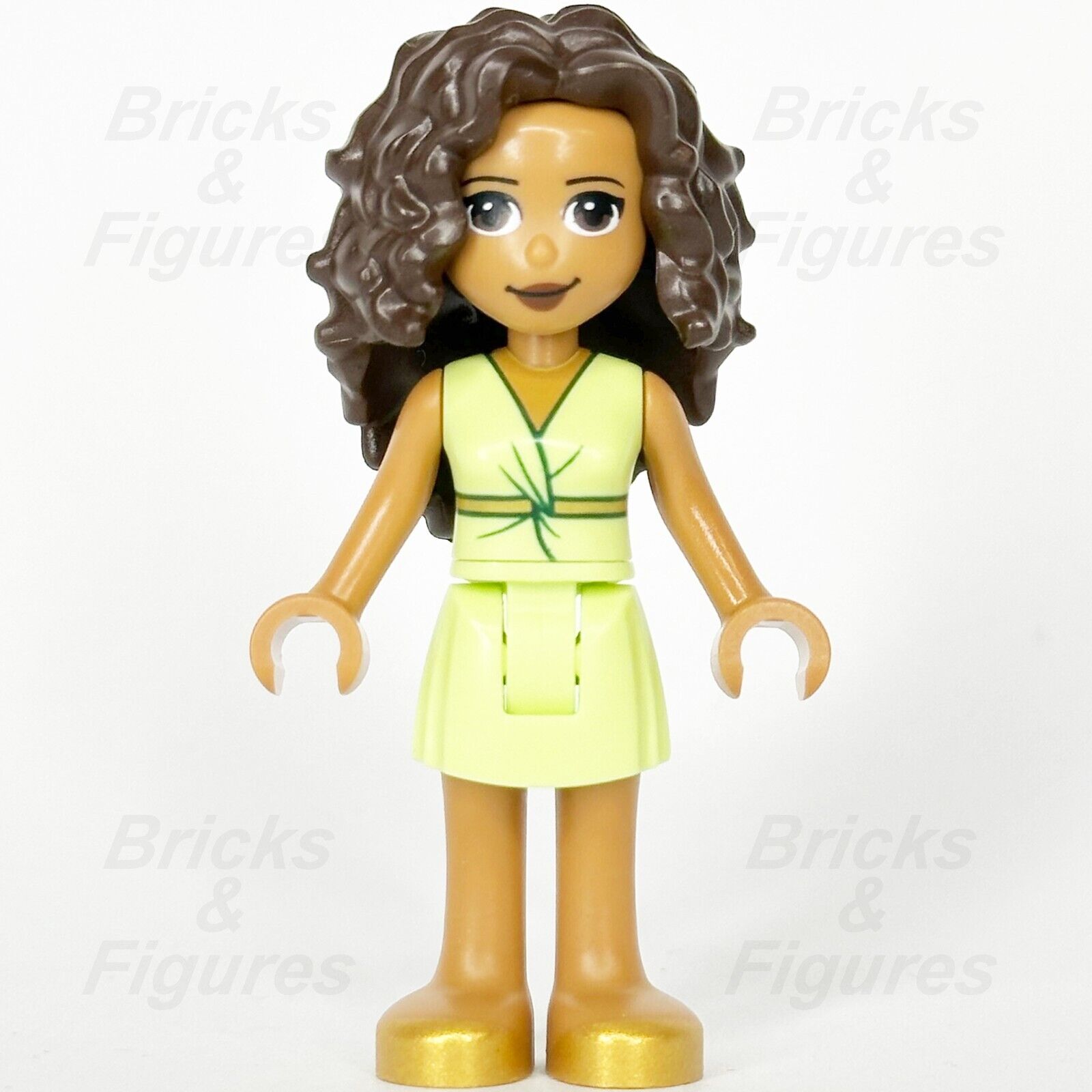 LEGO Friends Donna Minifigure Green Dress Brown Hair Gold Shoes 41449 frnd416 - Bricks & Figures