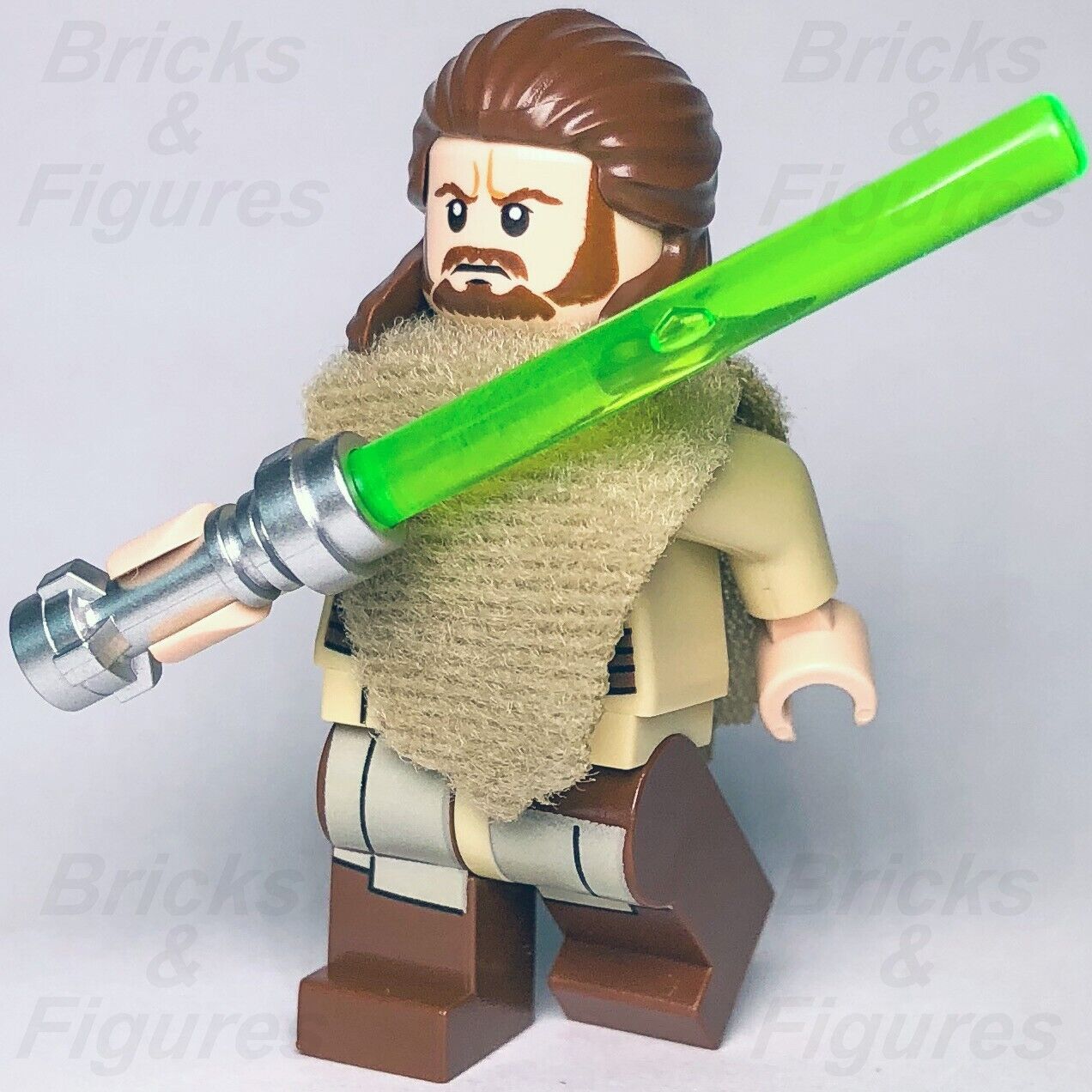 LEGO Star Wars Qui-Gon Jinn Minifigure Episode 1 Jedi Master Poncho 75096 sw0651 - Bricks & Figures