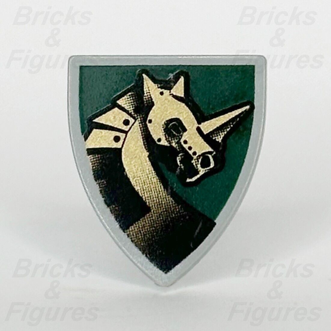 LEGO Castle Shield Minifigure Weapon Part Gold Armoured Horse on Green 8813 8821 - Bricks & Figures