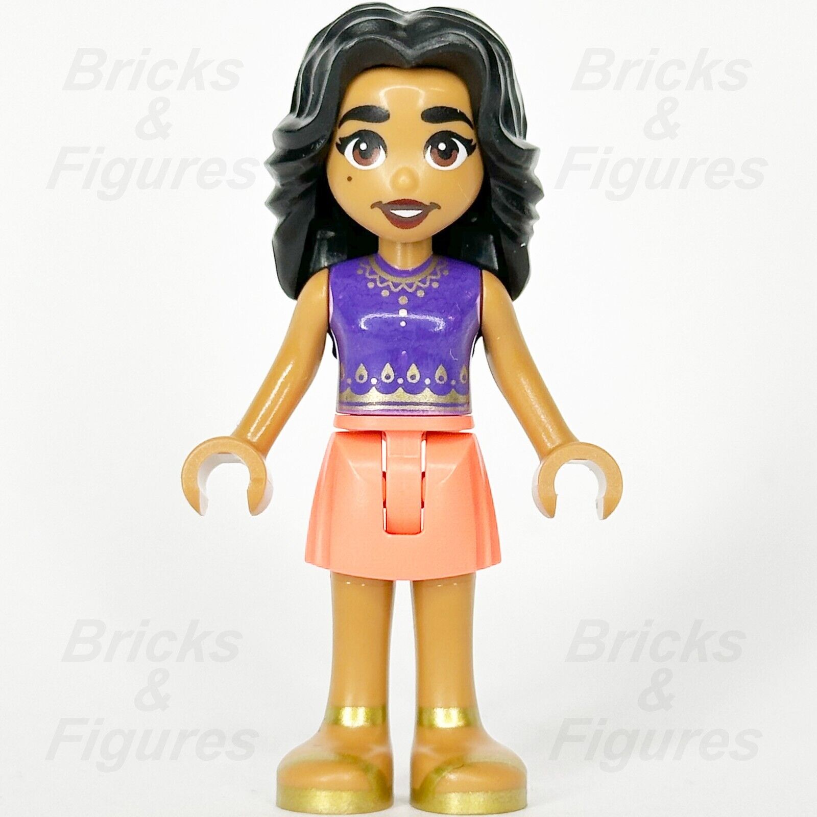 LEGO Friends Adi Minifigure Dark Purple Top Coral Skirt Black Hair 41732 frnd573 - Bricks & Figures