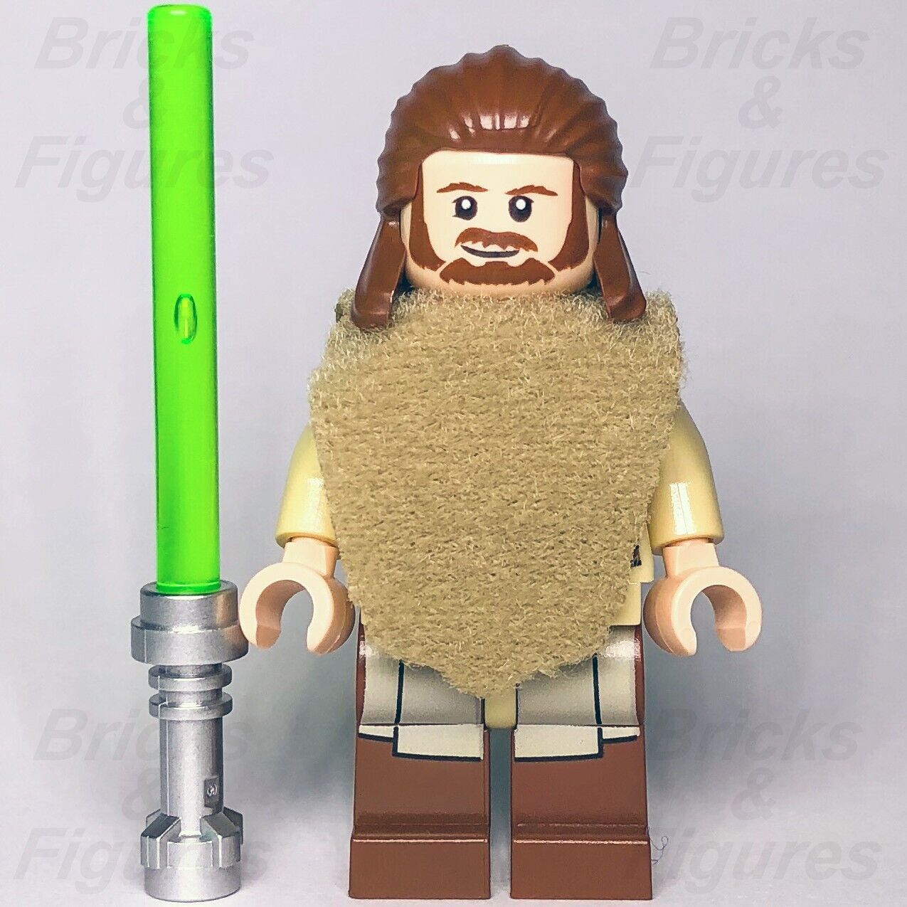 LEGO Star Wars Qui-Gon Jinn Minifigure Episode 1 Jedi Master Poncho 75096 sw0651 - Bricks & Figures