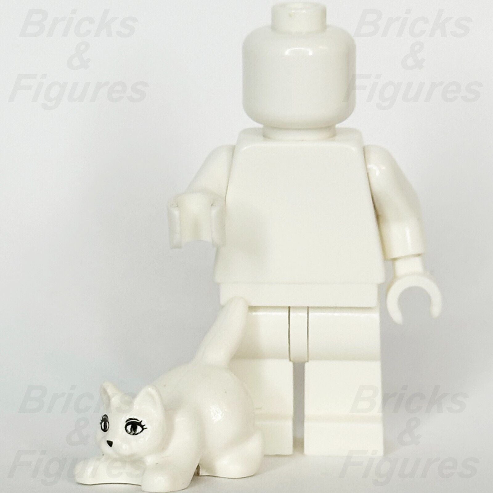 LEGO White Cat Animal Minifigure Part Crouching Kitten Black Eyes 6251px1 - Bricks & Figures