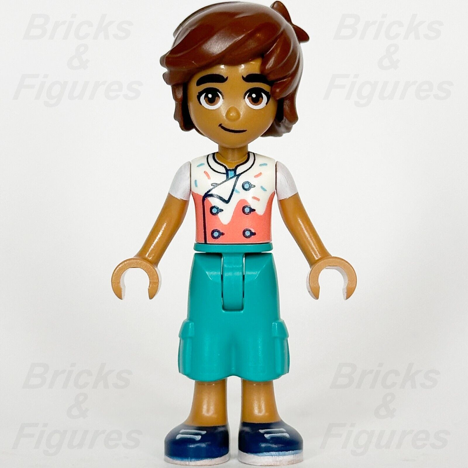 LEGO Friends Leo Minifigure Coral Chef Shirt Blue Shoes Minifig 41754 frnd593 - Bricks & Figures