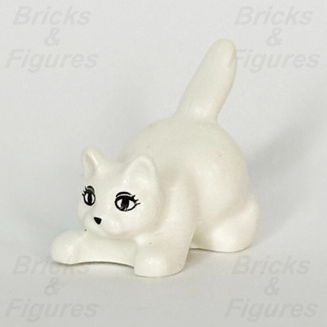 LEGO White Cat Animal Minifigure Part Crouching Kitten Black Eyes 6251px1 - Bricks & Figures