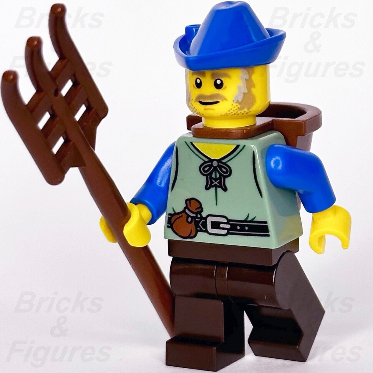 LEGO Castle Peasant Minifigure Lion Knights Farmer D-Basket Rake 10305 cas579 - Bricks & Figures