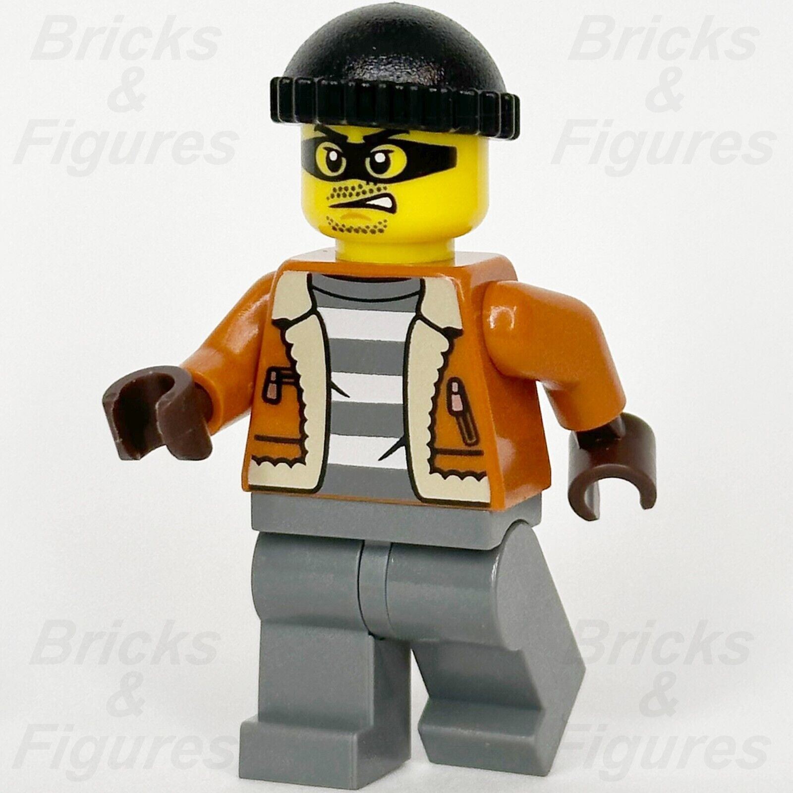 LEGO City Bandit Crook Male Minifigure Dark Orange Jacket Police 60371 cty1566 - Bricks & Figures