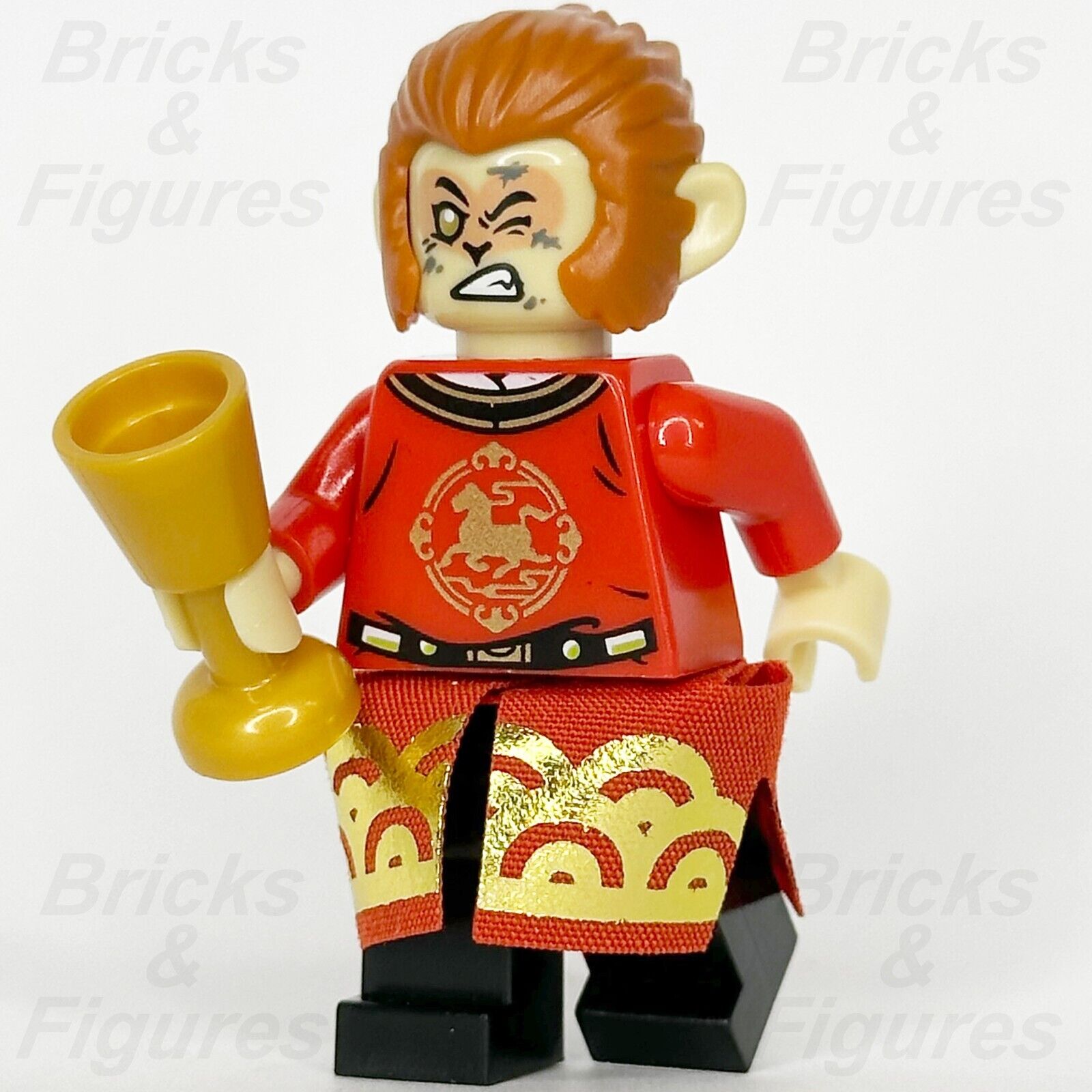 LEGO Monkie Kid Warden Monkey King Minifigure with Skirt Gold Cup 80039 mk098 - Bricks & Figures