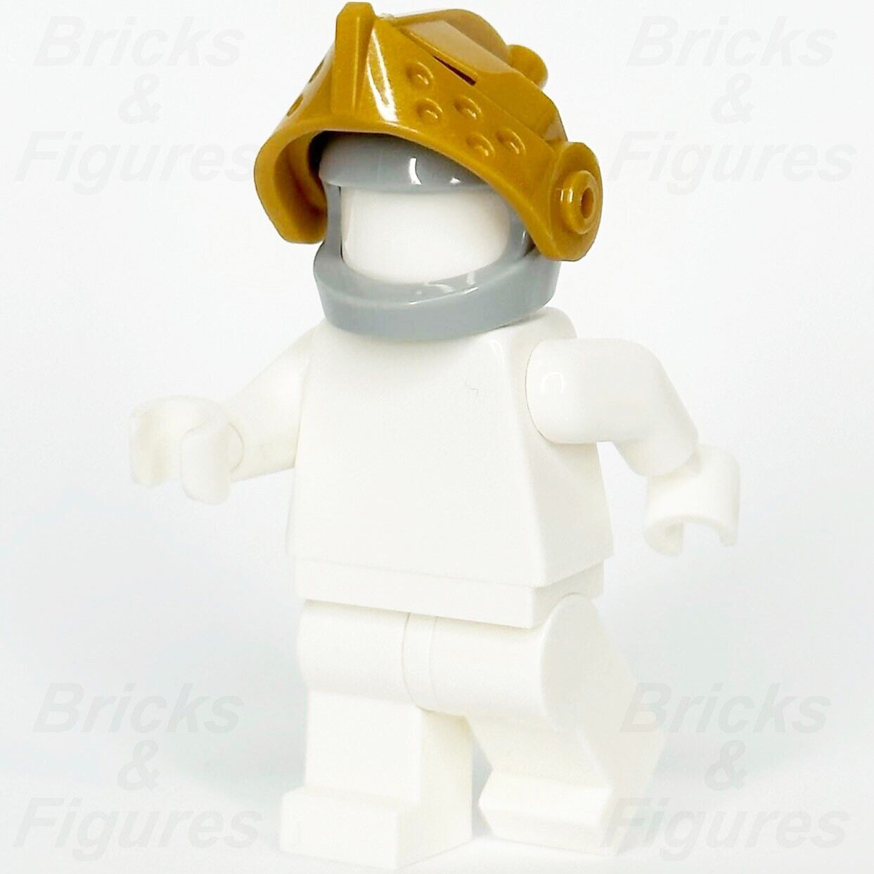 LEGO Castle Knight Bascinet Helmet Minifigure Part Gold Visor Grey 2594 2446 - Bricks & Figures