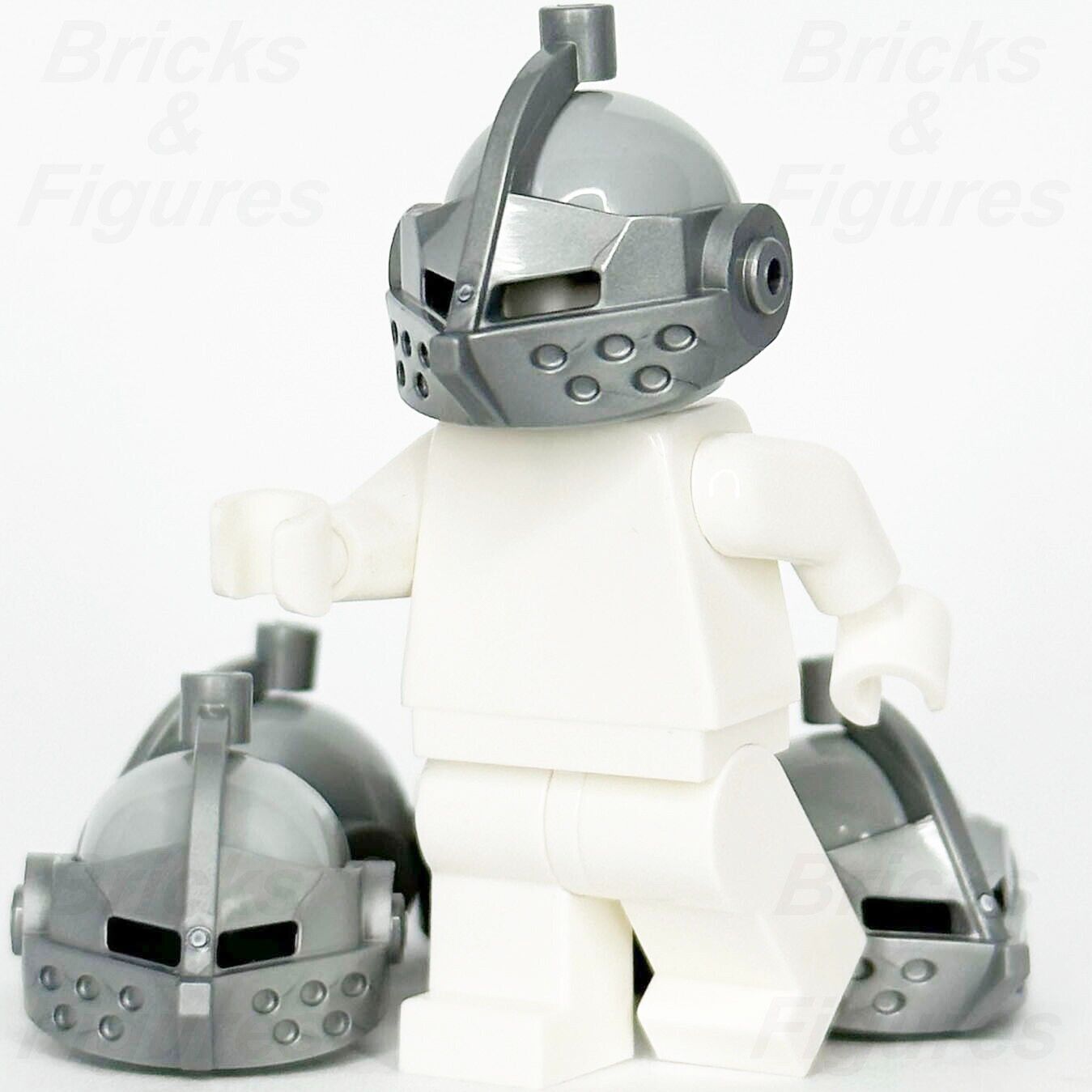 LEGO Castle Knight Bascinet Helmet Minifigure Part Silver Visor 2594 2446 x 5 - Bricks & Figures