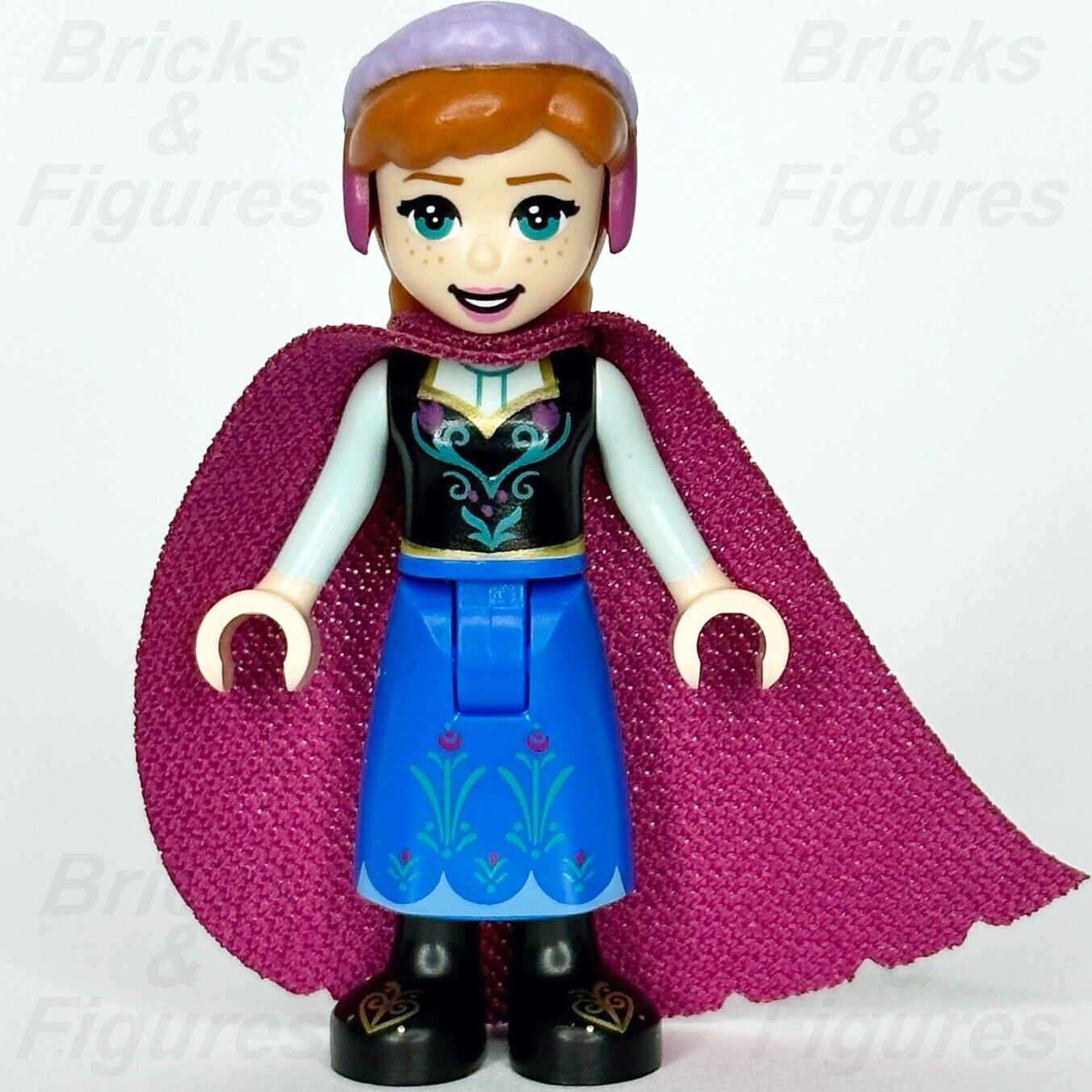 LEGO Frozen Anna Minifigure Blue Skirt Magenta Cape Disney Princess 43197 dp135 - Bricks & Figures